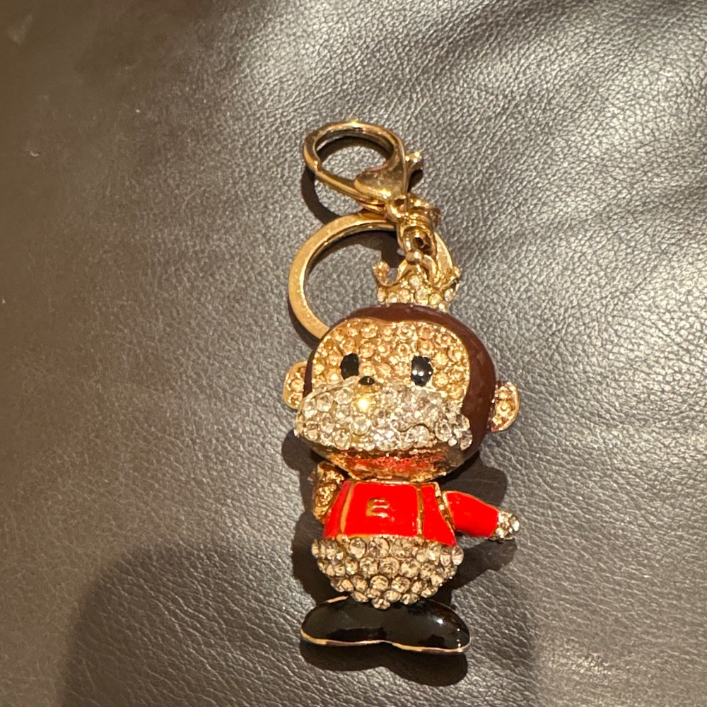 Crystal Monkey Keychain with Red and Gold Accents